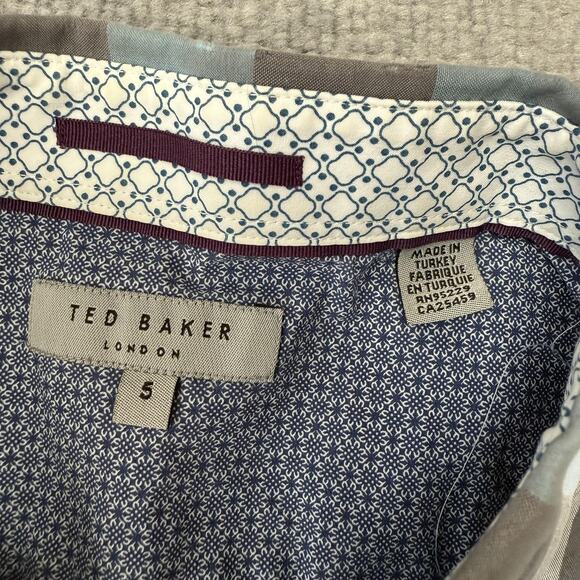 Ted Baker Shirt Mens Large Blue Gray Gingham Long Sleeve Button Front Weybiza - Picture 3 of 8